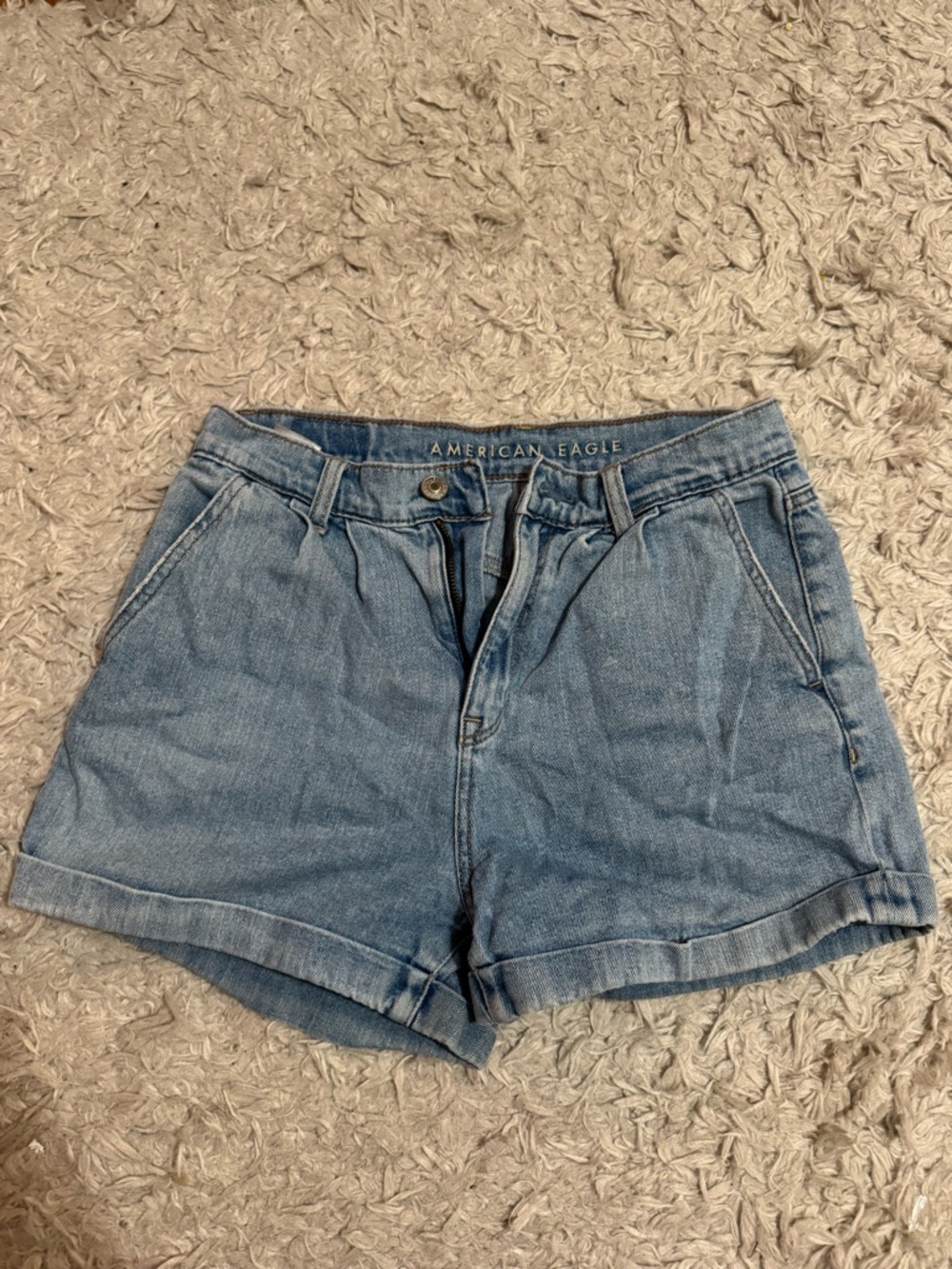 American Eagle Outfitters Light Wash Denim Roll-Hem Shorts